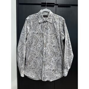 Etro Men’s Button Up Long Sleeve Dress Shirt Paisley 41 Large White